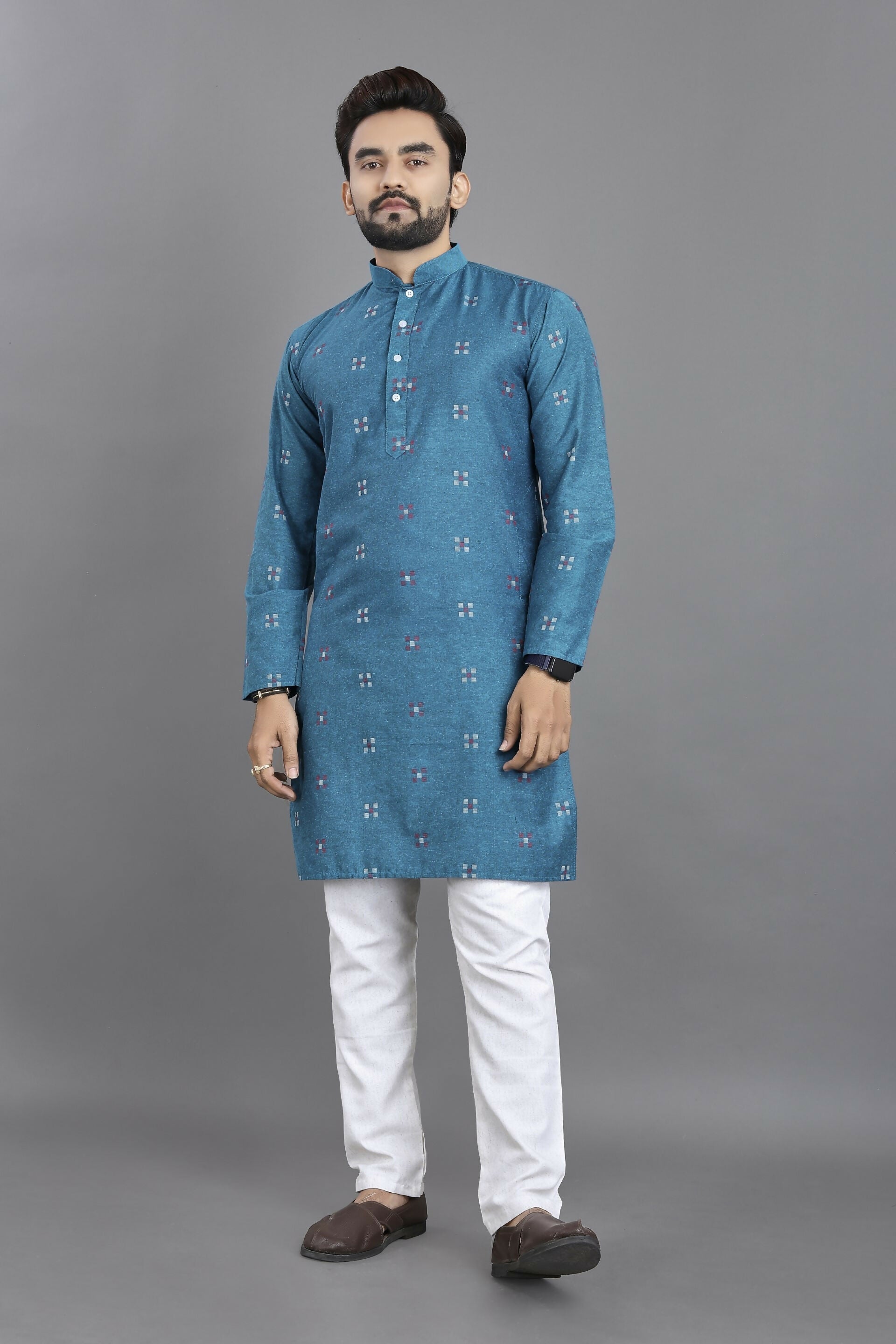 Anaita Blue Weaving Linen Cotton Straight Kurta | Grocsy