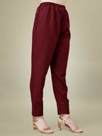 Jyoti Fashion Women's Maroon Cotton Blend Embroidery & Sequence work Kurta with Trouser & Dupatta | Grocsy
