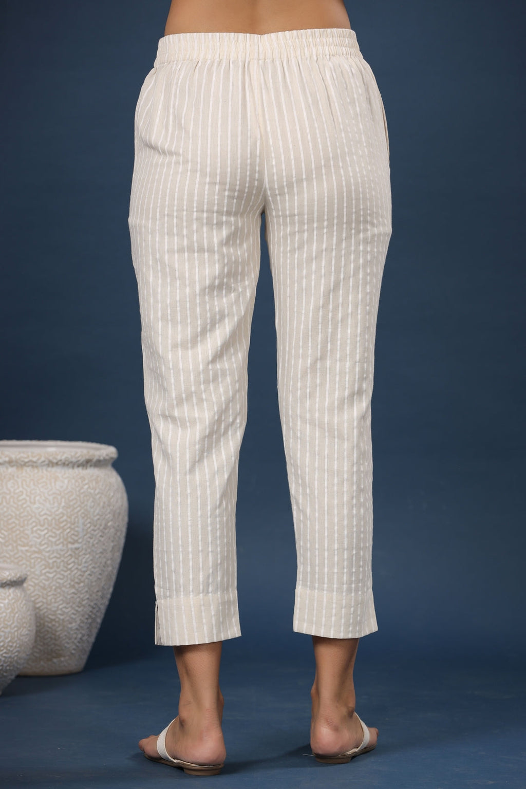 Juniper Women Natural Cotton Flex Striped Slim Fit Pant/Slim Pant | Grocsy