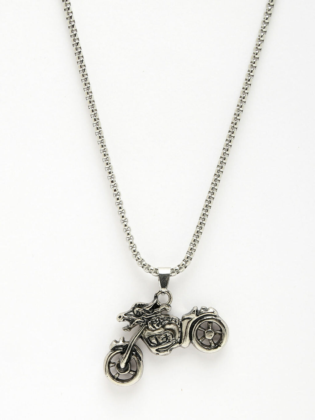 NVR Men's Rhodium-Plated Stainless Steel Bike Shaped Pendant With Chain | Grocsy