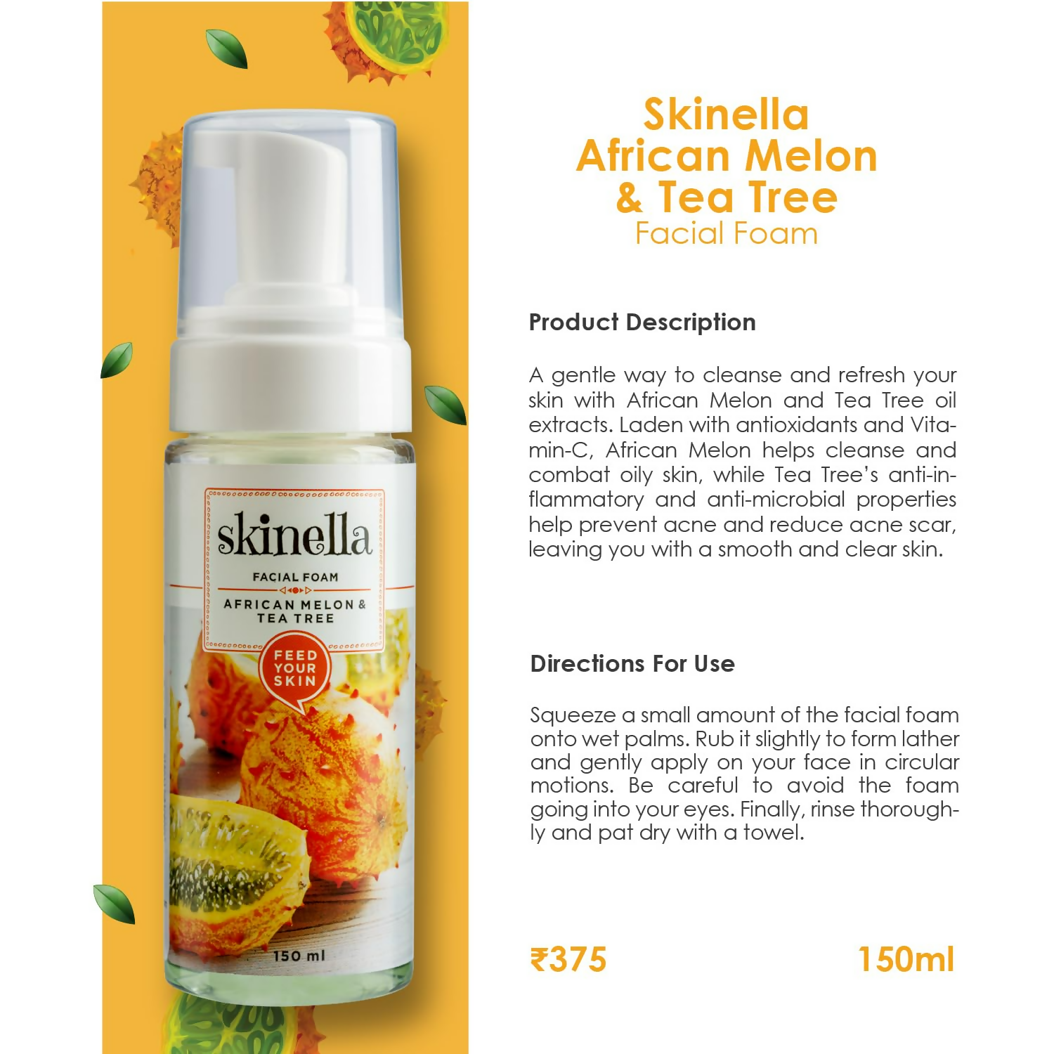 Skinella African Melon & Tea Tree Facial Foam | Grocsy