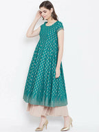 Cheera Embellished Daily Wear Cotton Blend Kurta - Turquoise Green | Grocsy