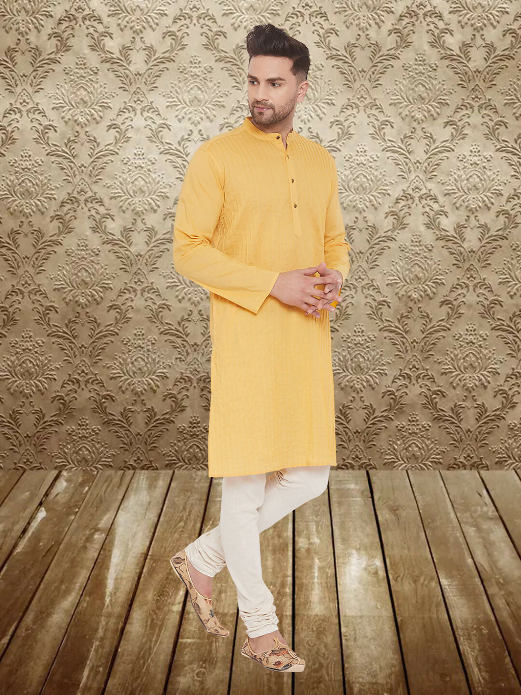 Even Apparels Men's Pintuck Fancy Yellow Kurta | Grocsy