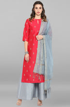 Janasya Women's Blue Cotton Floral Print Top With Palazzo | Grocsy