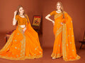 PR Fashion Mustard Fendi Two Tone Silk Heavy Zari Embroidery Work With Zircon Work Saree | Grocsy