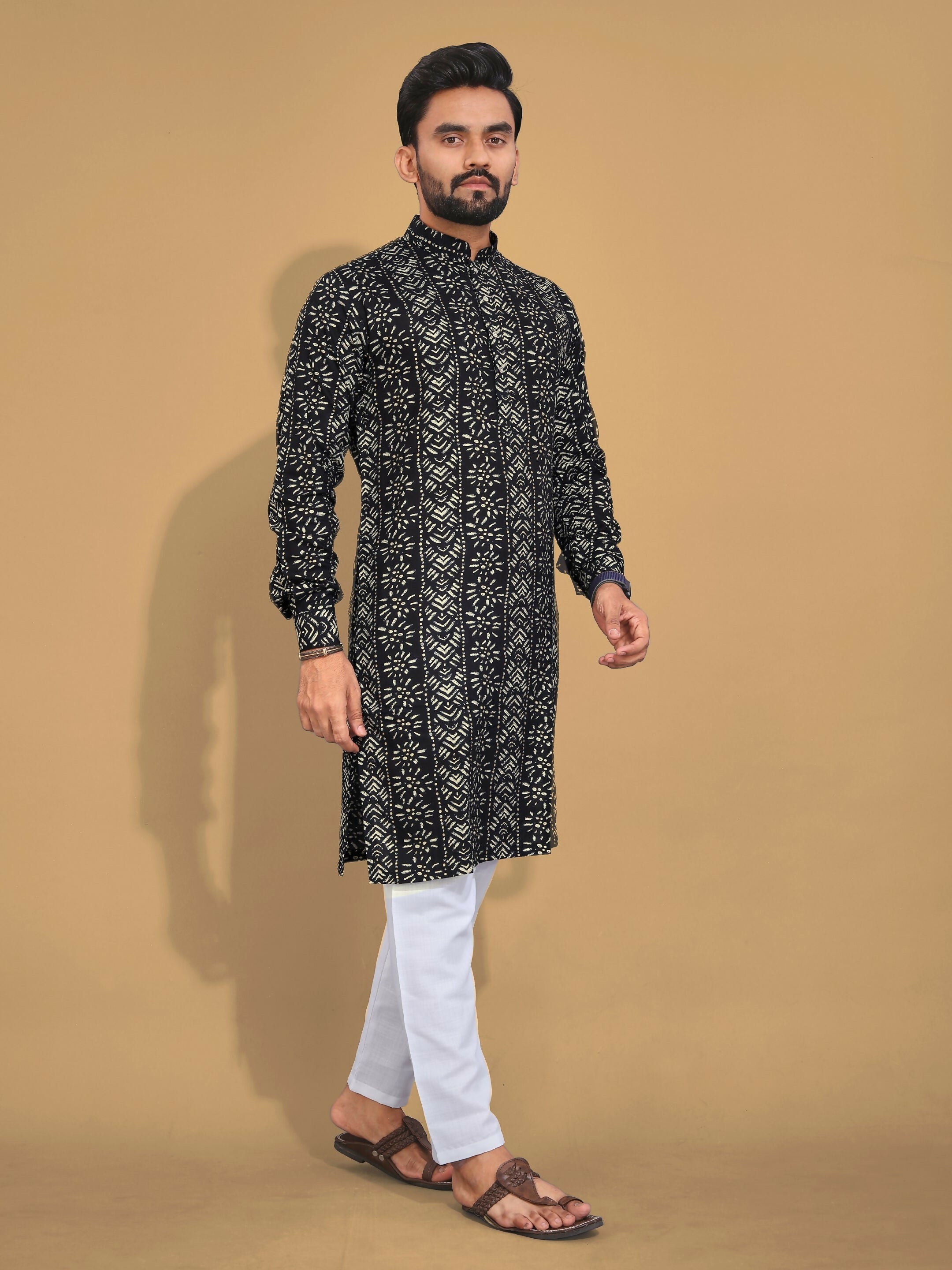 Anaita Black Printed Cotton Straight Kurta | Grocsy