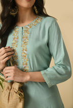 Joban Fashion Sea Green Cotton Rayon Kurta Set | Grocsy