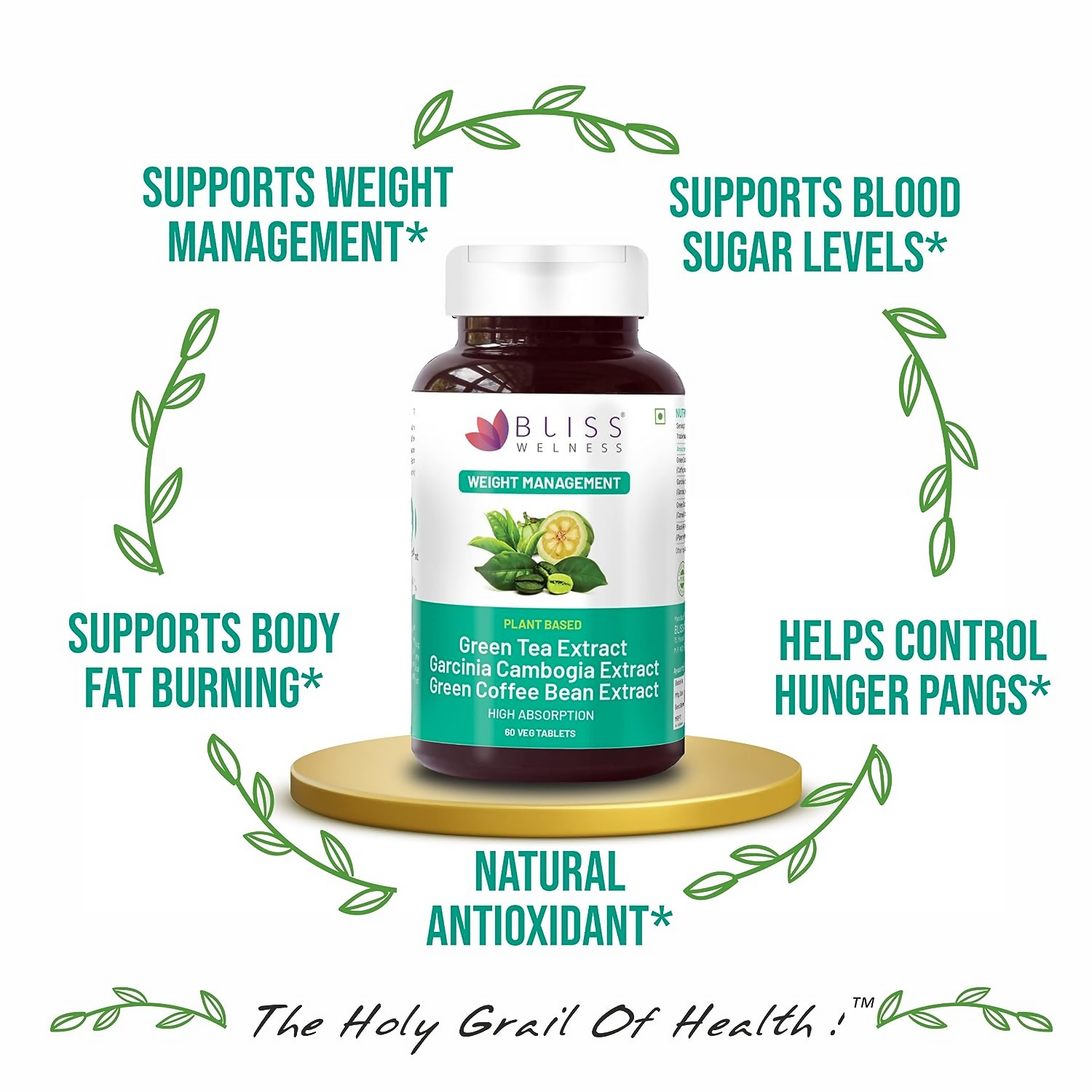 Bliss Welness Green Tea + Garcinia + Green Coffee Bean Extract Tablets | Grocsy
