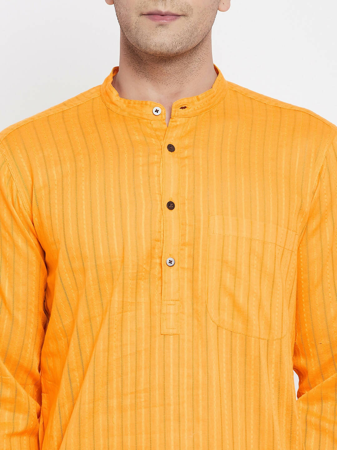 Even Apparels Men's Pure Cotton Kurta With Band Collar in Yellow Color | Grocsy