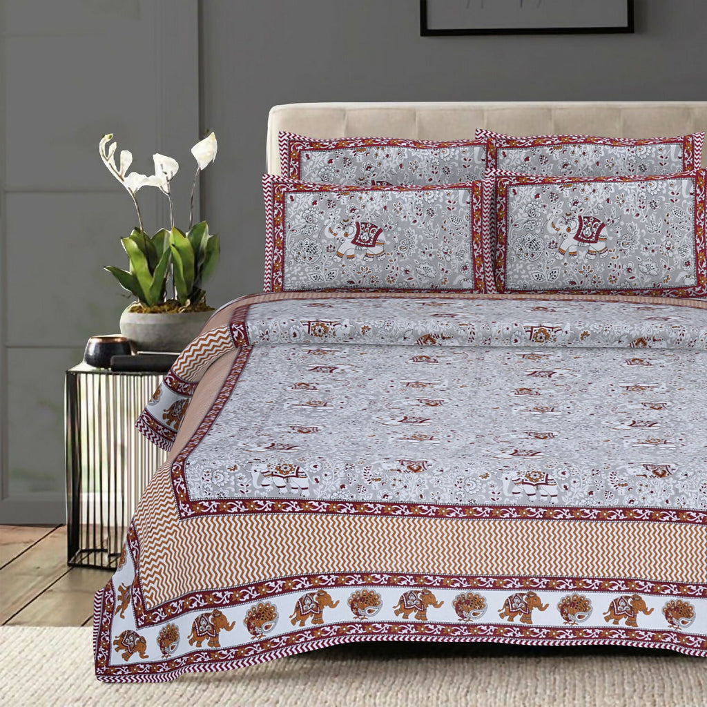 Rudra Bazaar Grey 210 TC Cotton Double King Bedsheet With 2 Pillow Covers | Grocsy