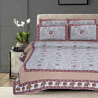Rudra Bazaar Grey 210 TC Cotton Double King Bedsheet With 2 Pillow Covers | Grocsy