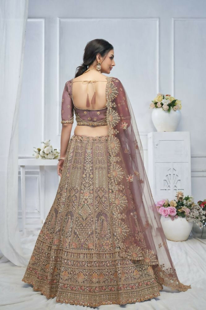 Kesar Fab Purple Net Embroidered Lehenga | Grocsy