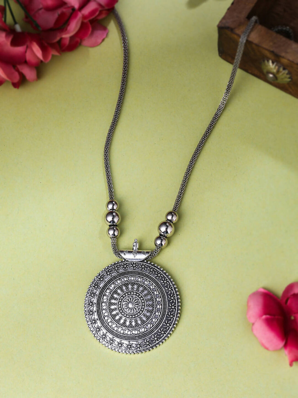 NVR Women's Elegant Silver Oxidised Brass Necklace | Grocsy