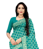 Vamika Weaving Banarasi Jacquard Rama Green Saree | Grocsy