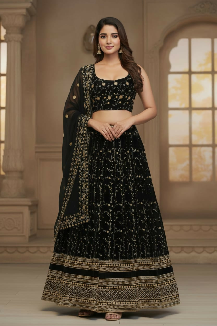 Lehenga Mart Designer Indian Wedding Lehenga Choli-Black | Grocsy