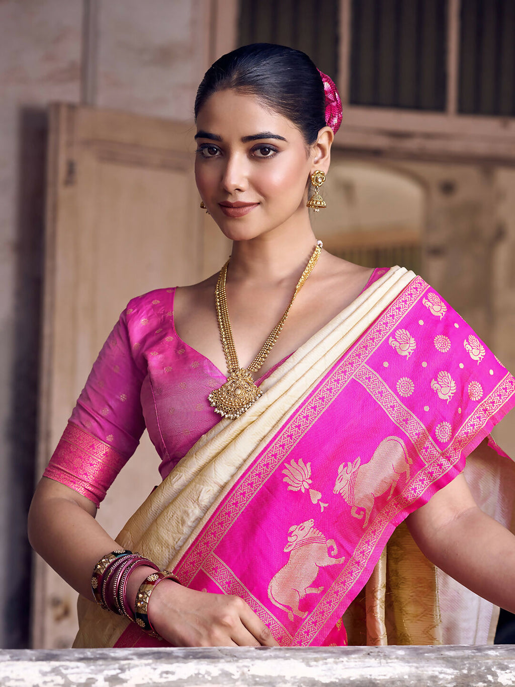 Shree Shyam Fashion Cream Soft Silk Saree | Grocsy