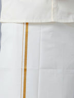 Ramraj Cotton Mens Wedding Set Cream Regular Dhoti, Shirt & Towel Arathi 1/2" | Grocsy