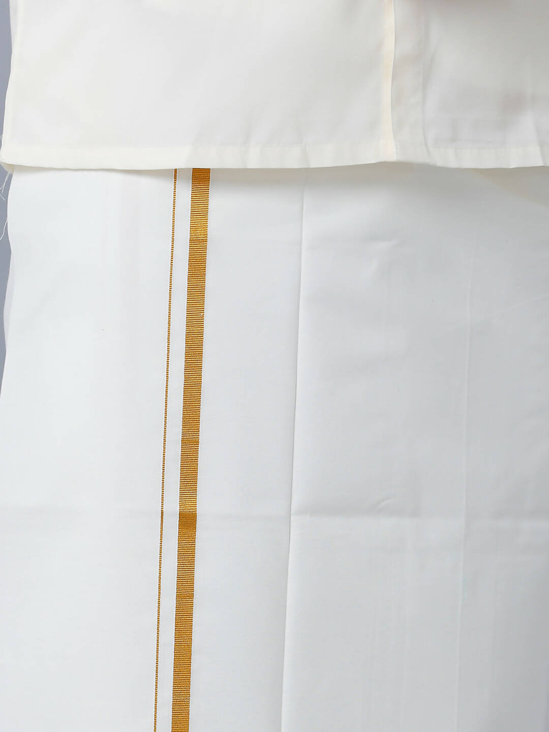 Ramraj Cotton Mens Wedding Set Cream Regular Dhoti, Shirt & Towel Arathi 1/2" | Grocsy