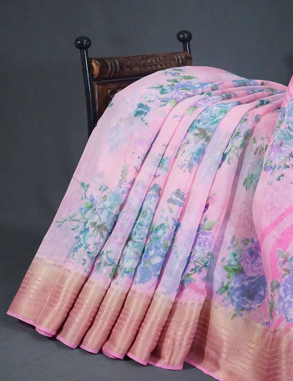 Shades of Baby Pink with Floral Design Semi Chanderi Saree By Gayathri Reddy Designer Studio | Grocsy