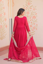 Joban Fashion Maroon Georgette Sequence Embroidery Work Kurta Set | Grocsy