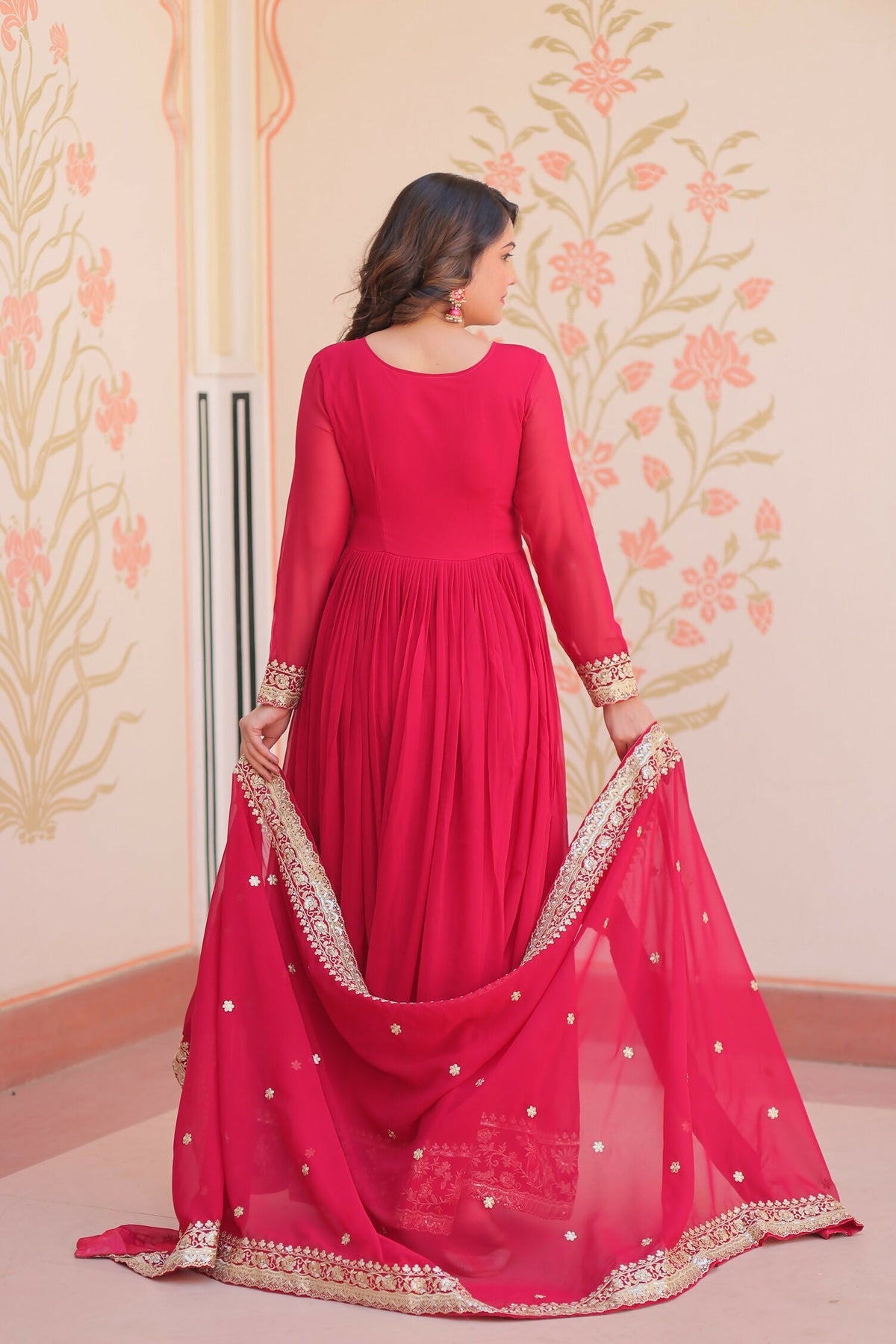 Joban Fashion Maroon Georgette Sequence Embroidery Work Kurta Set | Grocsy