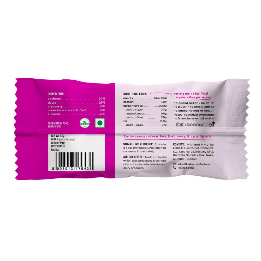 The Whole Truth Energy Bars - Cocoa Cranberry Fudge | Grocsy