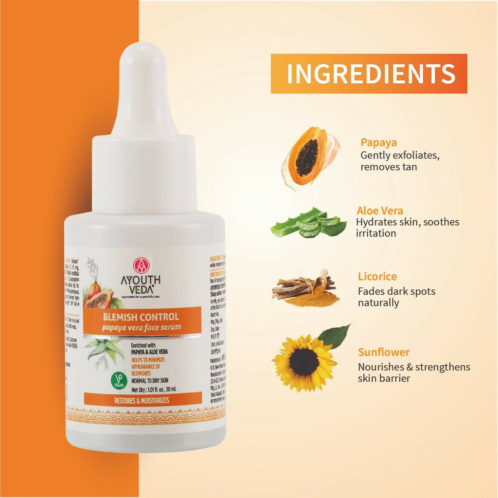 Ayouthveda Blemish Control Papaya Vera Face Serum | Grocsy