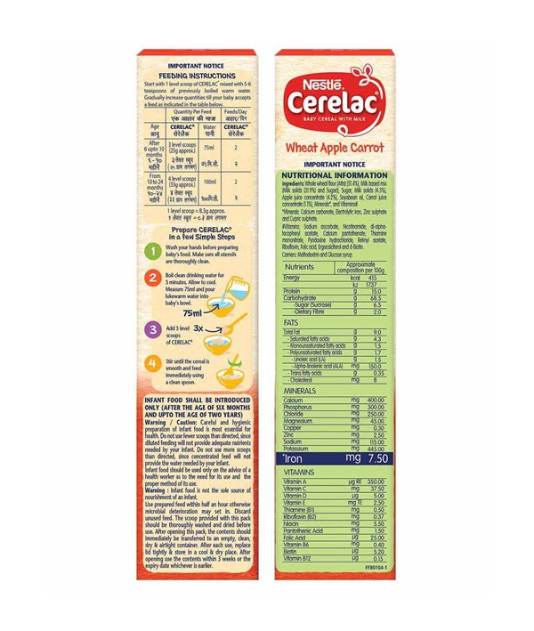 Nestle Cerelac Baby Cereal With Milk - Wheat Apple Carrot | Grocsy