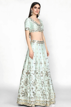 Lehenga Mart Designer Wedding Lehenga Choli For Women - Sky Blue | Grocsy