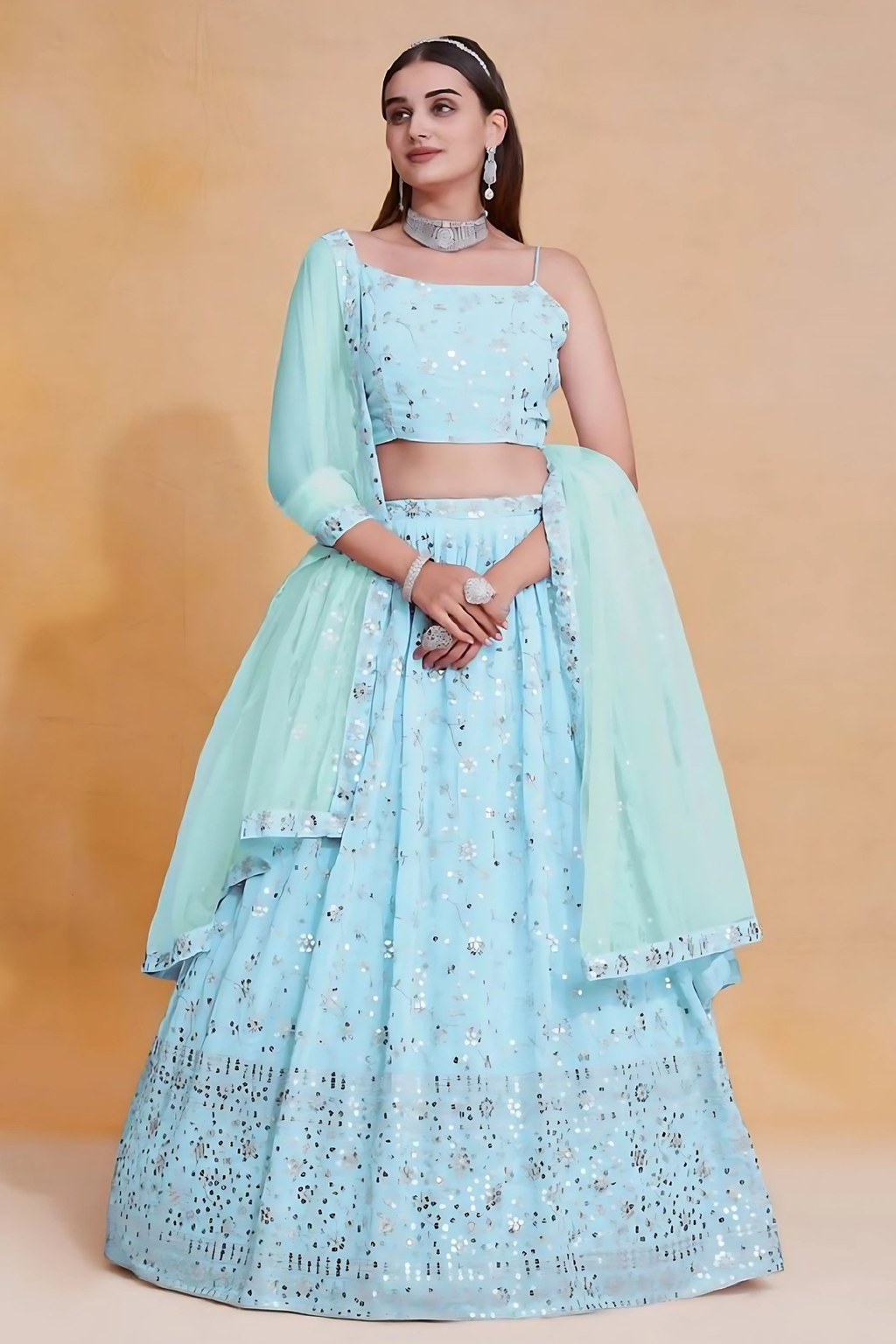 Lehenga Mart Designer Wedding Lehenga Choli For Women - Sky Blue | Grocsy