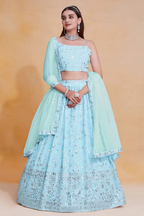 Lehenga Mart Designer Wedding Lehenga Choli For Women - Sky Blue | Grocsy