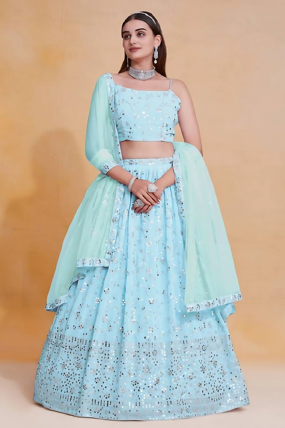 Lehenga Mart Designer Wedding Lehenga Choli For Women - Sky Blue | Grocsy