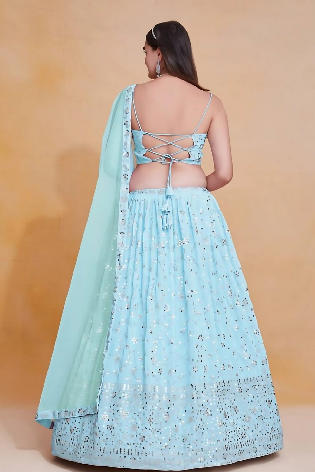 Lehenga Mart Designer Wedding Lehenga Choli For Women - Sky Blue | Grocsy