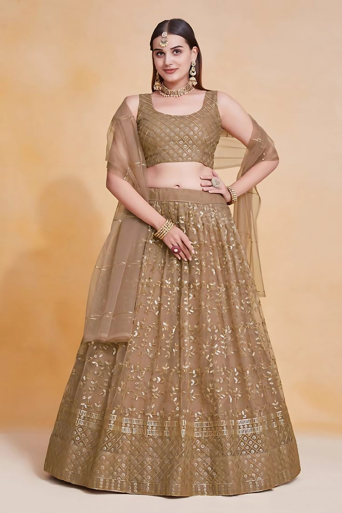 Lehenga Mart Designer Wedding Lehenga Choli For Women - Brown | Grocsy