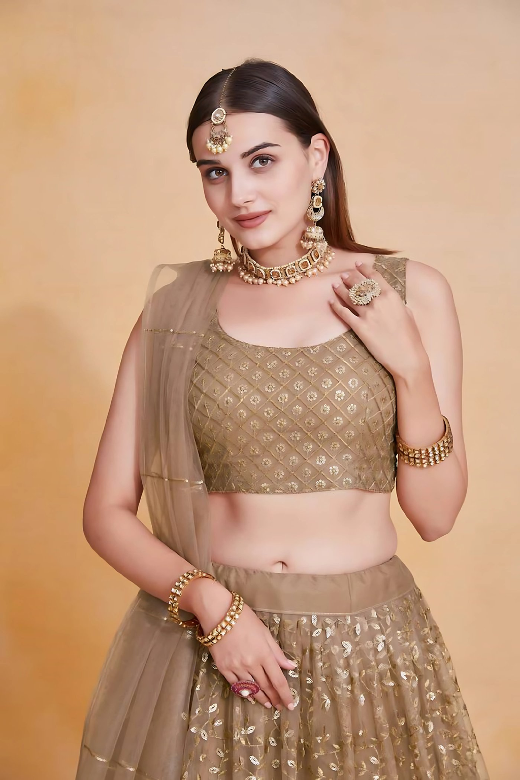Lehenga Mart Designer Wedding Lehenga Choli For Women - Brown | Grocsy
