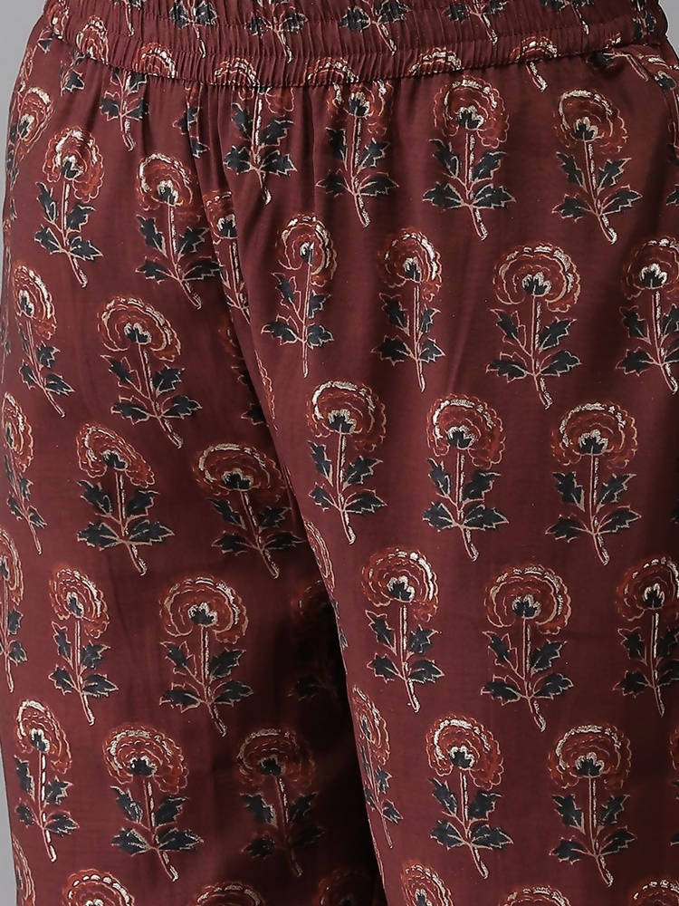 Yufta Women Maroon Floral Printed Regular Kurta with Palazzo & With Dupatta | Grocsy