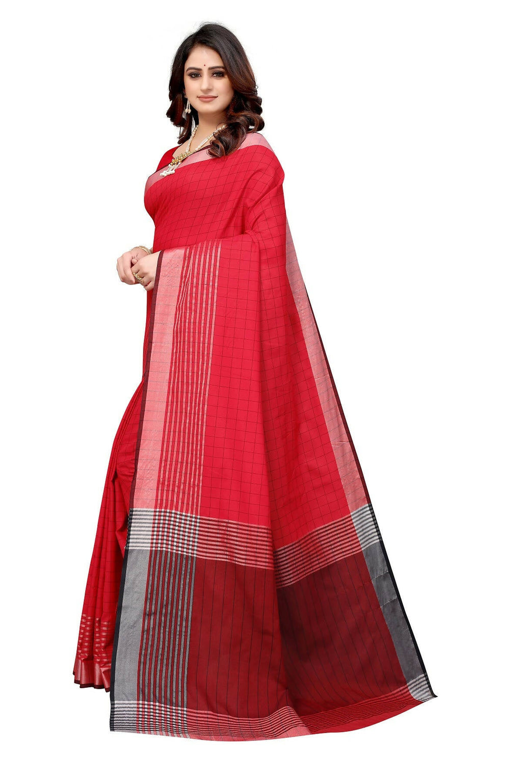 Vamika Red Cotton Silk Saree | Grocsy
