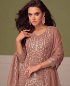 KC Beautiful Peach Chiffon Silk Hand Embroidery Suit For Women | Grocsy