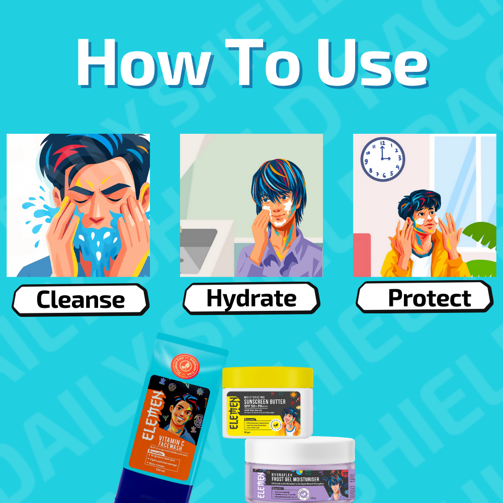 Elemen Daily Shield Pack: Facewash + Moisturiser + Sunscreen | Grocsy