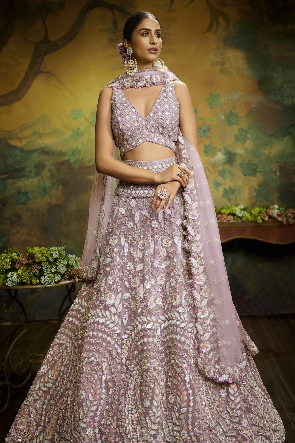 House of Panchhi Mauve Net Multi Sequins with heavy Zarkan embroidery Lehenga choli & Dupatta | Grocsy