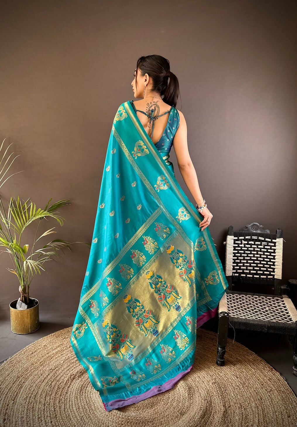 Joban Fashion Teal Meenakari Weaving Paithani Sarees | Grocsy