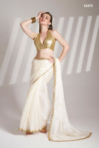 White Burberry Organza Solid Fancy Designer Saree - Nafisa | Grocsy