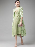 Yufta Silk Green Regular Dress Single | Grocsy