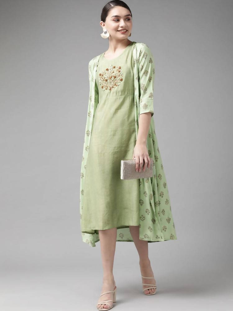 Yufta Silk Green Regular Dress Single | Grocsy