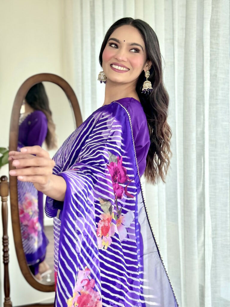 Blue Viscose Chanderi Stitched Suit With Dupatta - Tanisha | Grocsy