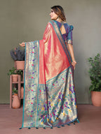 Aastha Fashion Dusty Pink Tissue Silk Paithani Woven Saree | Grocsy