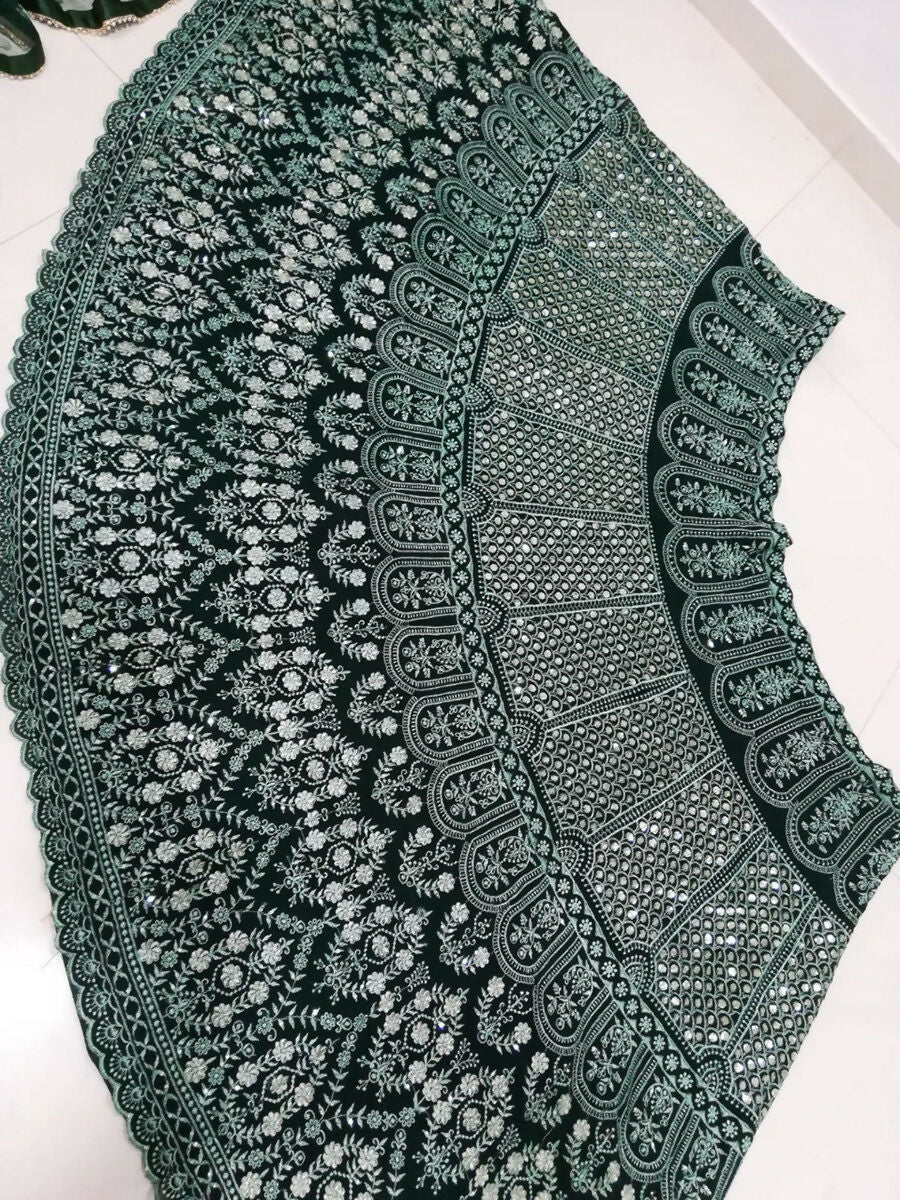 Jyoti Fashion Beautiful Bottle Green Faux Georgette 3MM Sequins with Thread & Jari Embroidery Lehenga Choli with Dupatta | Grocsy