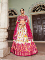 Vastranavya Exquisite Tussar Silk Lehenga Set With Perfect Floral And Patola Print Design Lehenga Choli - Pink | Grocsy