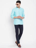 Even Apparels Pure Cotton Men's Kurta in Blue Color With Band Collar | Grocsy