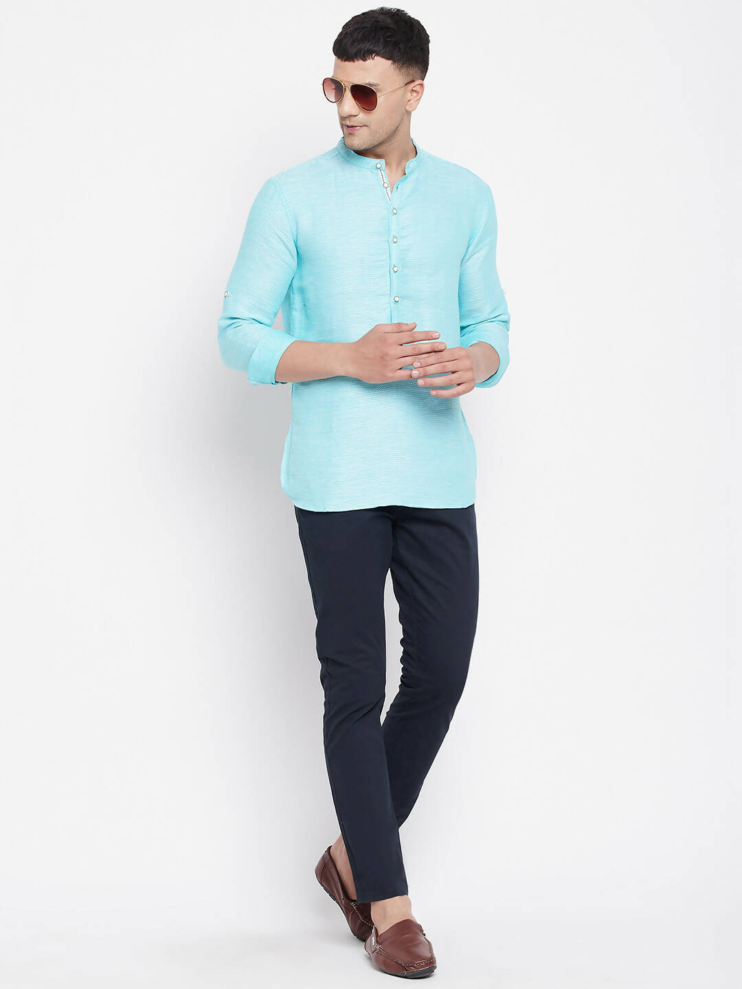 Even Apparels Pure Cotton Men's Kurta in Blue Color With Band Collar | Grocsy